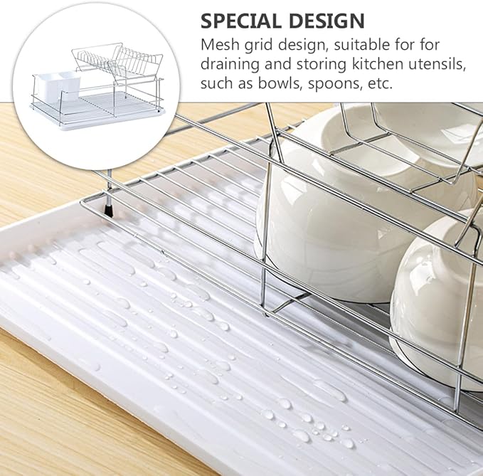 KALLORY 2-Layer Stainless Steel Dish Drying Rack Over Sink, Detachable Kitchen Tableware Drainer and Storage Organizer for Countertop Sink Use
