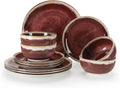 Sweejar 12 Pieces Ceramic Dinnerware Sets for 4, Gradient Glaze Plates and Bowls Set, Microwave & Dishwasher Safe, Stackable Dish Set, Scratch Resistant Dishware Sets, Red