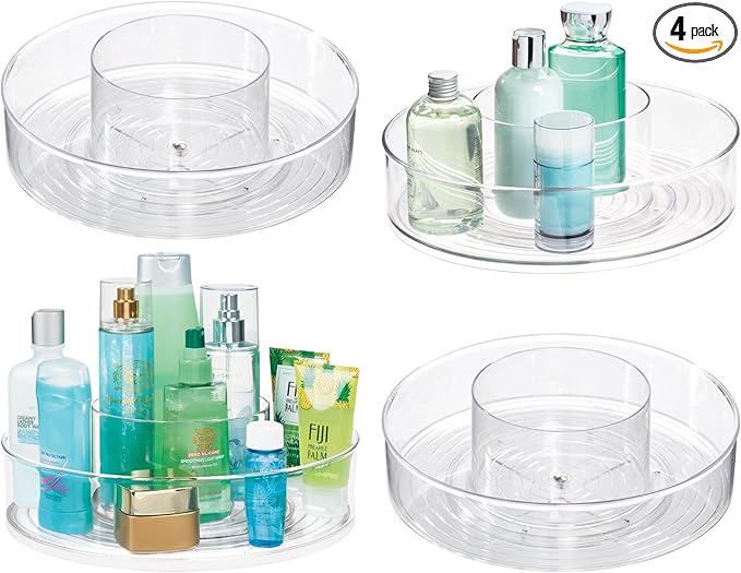 iDesign 12-inch Divided Lazy Susan for Bathroom Storage - Set of 4 - Clear