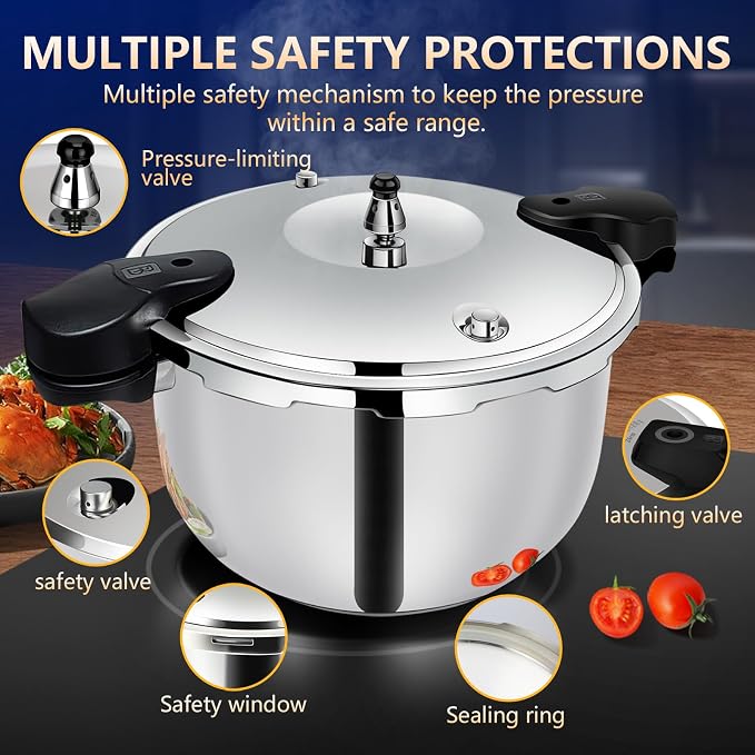 12.68QT Stainless Steel Pressure Cooker, Heavy Duty Food Grade Pressure Canner with Safety Valve & Heat-Resistant Handle, Compatible with All Stovetops for Home Cooking & Canning