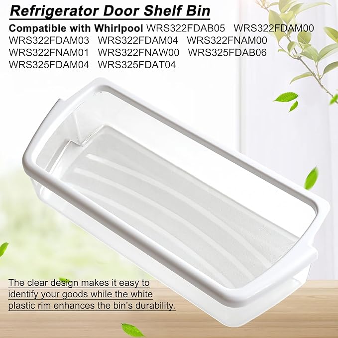 2 Packs Refrigerator Door Shelf Bin Compatible with Whirlpool WRS322FDAB05 WRS322FDAM00 WRS322FDAM03 WRS322FDAM04 WRS322FNAM00 WRS322FNAM01 WRS322FNAW00 WRS325FDAB06 WRS325FDAM04 WRS325FDAT04
