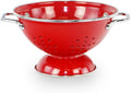 Reston Lloyd, 1 Quart Powder Coated Steel Kitchen Strainer Basket for draining Pasta, Vegetable and Fruit, Chrome Handles and Wide Stable Base, Red