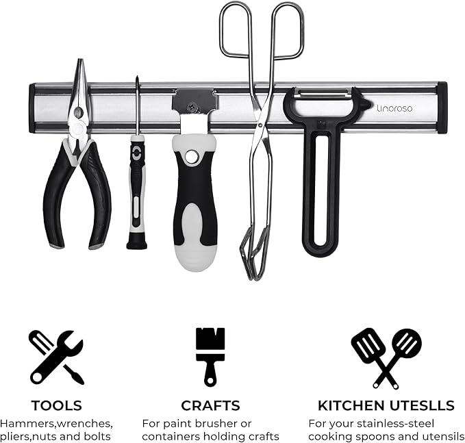 linoroso Magnetic Knife Holder, Heavy Duty Aluminum Magnetic Knife Holder for Wall Use as Knife Bar, Knife Holder, Magnetic Tool, Kitchen Utensil & Home Organizer, 17.3 Inch