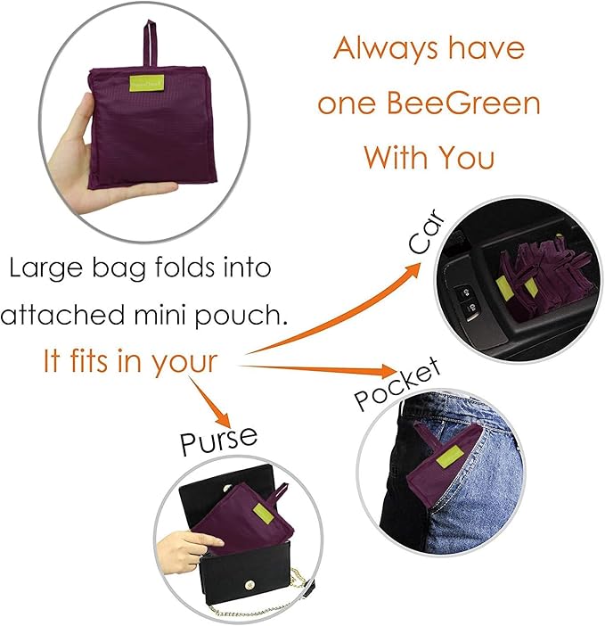 BeeGreen Orange Reusable Grocery Bags Wholesale Pumpkin Reusable Kitchen Bags Bulk Foldable-Machine Washable with Zipper Storage Pouch 50 Packs