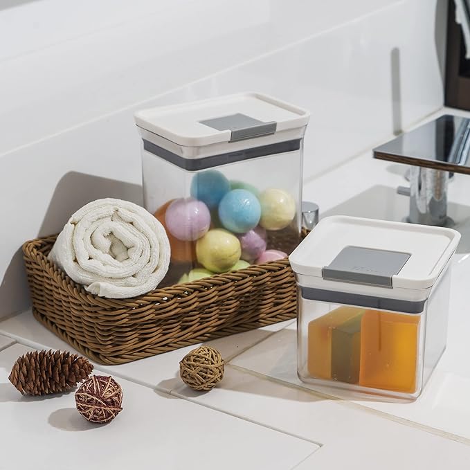 Felli Premium Tite Airtight Storage Container Set, 3 Pack - Clear Plastic Canisters with Easy Flip Lock Lids, Stackable Kitchen Pantry & Bathroom Organizer for Snacks, Dry Goods, Makeup, BPA Free