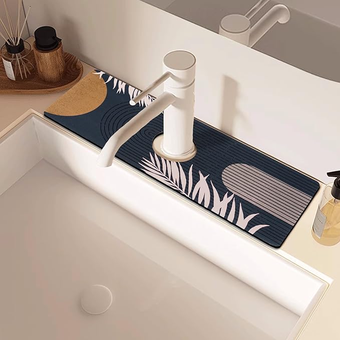 Sink Faucet Absorbing Mat, 2 Pack Drying Mat Around Faucet Sink Splash Guard Behind Faucet Sinkmat For Kitchen Bathroom Island Rv 15 * 5.5 Inch (38 * 14 cm)