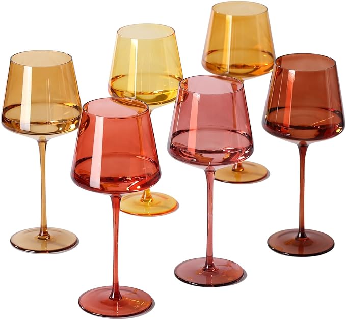 comfit Terracotta Wine Glasses Set of 6- Hand-Blown Colored Crystal Stemware With Long Stem and Thin Rim,Crystal Glasses for Wine & Cocktails, Premium Gift for Wedding, Birthday – Hand Wash