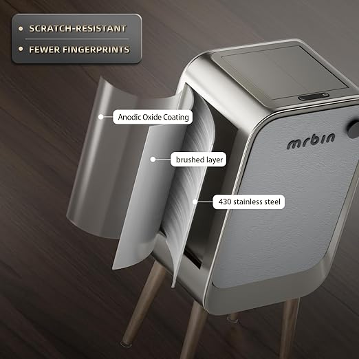 MRBIN Motion Sensor Trash Can Bathroom with Butterfly Lid and Leg, 5.5 Gal / 20 L Tall Automatic Touchless Electric Smart Waste Basket, Toilet Covered Garbage Dustbin for Bedroom, Eclipse Grey