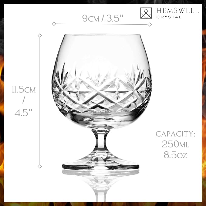 Brandy Snifter Glasses Set of 2 - Small Cognac Glasses for Scotch or Whiskey - Port Goblets - European Crystal 8.5oz - Glenrigg
