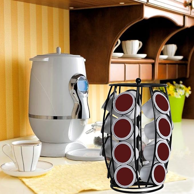 K Cup Carousel Coffee Pod Holder Kcup Organizer Coffee Station Coffee Décor Storage for Counter, Holds 20 Coffee Pods, No Assembly Required, Black