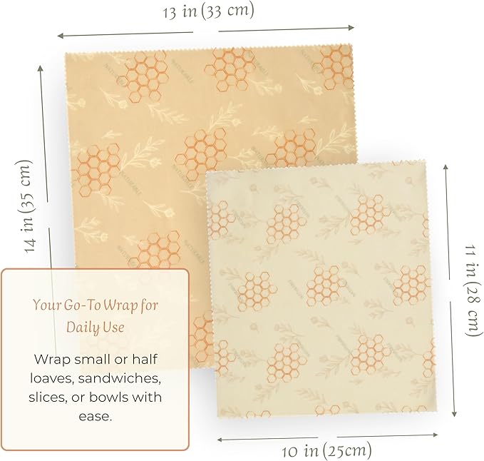 Beeswax Bread Bag for Homemade Bread & Beeswax Wrap Set, 2 XL Sourdough Bread Bags + 2 Beeswax Wraps for Food | Keep Bread Fresh, Breathable, Reusable & Less Waste Storage for Home Bakers (Beige) | Sourdough Bread Bags