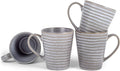 Elanze Designs Sophisticated Modern Chic Ribbed Ceramic Stoneware Dinnerware Mugs Cups Set of 4 - Slate Grey