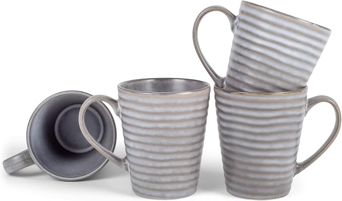 Elanze Designs Sophisticated Modern Chic Ribbed Ceramic Stoneware Dinnerware Mugs Cups Set of 4 - Slate Grey