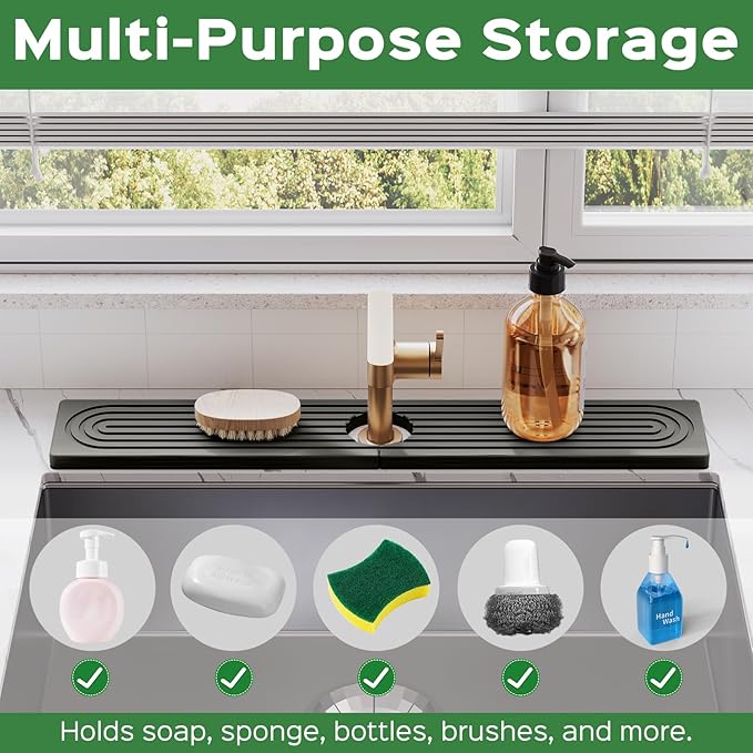 23.6 Inch Stone Faucet Mat for Kitchen Sink Splash Guard - Diatomite Quick Dry Stone Mat Kitchen Sink Protectors, Water-Absorbent Faucet Handle Drip Tray (Dark Gray, 23.6" x 3.9")