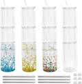 16 oz Plastic Snow Globe Tumbler, Acrylic Snow Globe Cups, Double Wall Clear Plastic Cups with Lids and Straws with Pre Drilled Hole DIY for Iced Coffee Boba Juice Soda 12 Pack