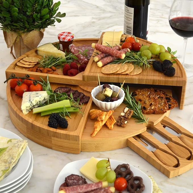 Picnic at Ascot Multi-Level Cheese/Charcuterie Board - Patented Unique Design Stores as a Wedge