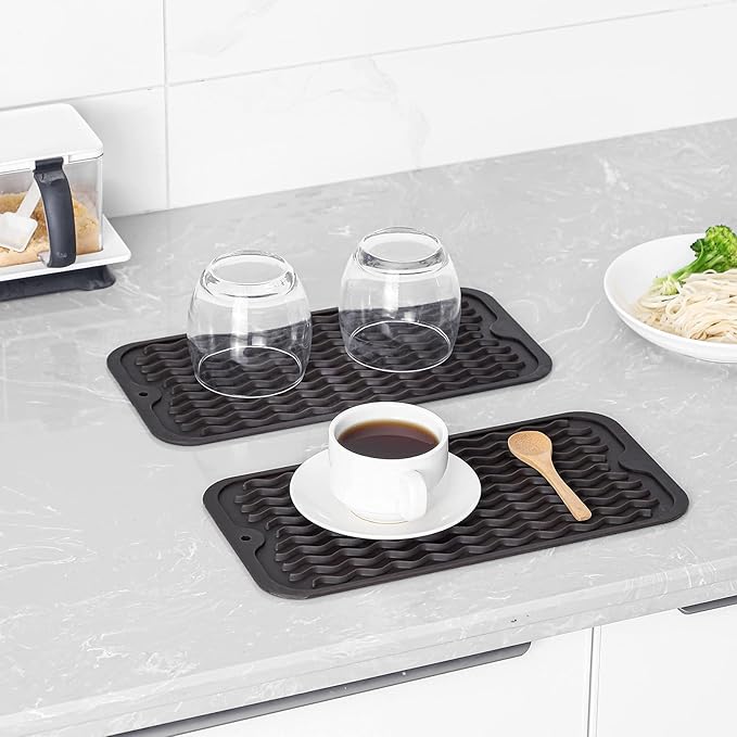 MicoYang Silicone Dish Drying Mat for Multiple Usage,Easy clean,Eco-friendly,Heat-resistant Silicone Mat for Kitchen Counter or Sink,Refrigerator or Drawer Liner Coffee S 12 inches x 6 inches
