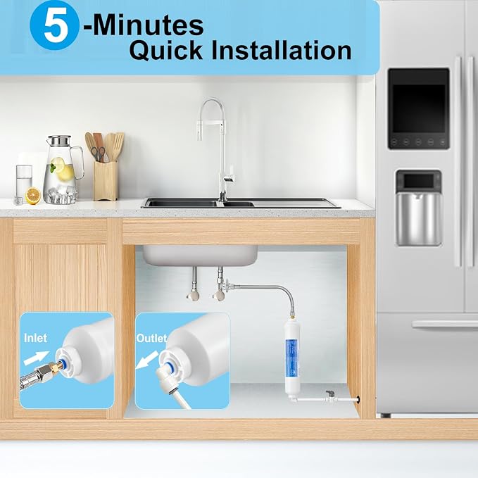 20 FT Premium Stainless Steel Braided Ice Maker Water Hose + Inline Water Filter Kit for Ice Maker and Refrigerator