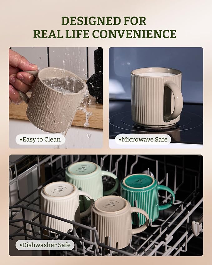 famiware Coffee Mug Set for 6, Star 12 oz Catering Mugs Cup Set with Handle for Coffee, Tea, Cocoa, Milk- Ceramic Stoneware Drinkware Set, Cinnamon Brown