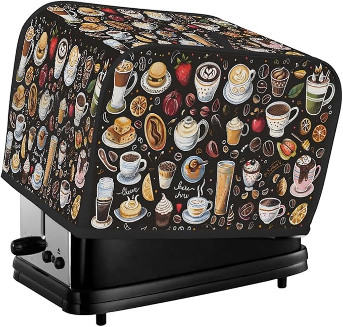 Coffee Fruit Lemon Toaster Cover 4 Slice Dust and Fingerprint Protection Toaster Bread Maker Covers Washable Kitchen Small Appliance Covers for Kitchen Accessories Decor Bakeware Women Gift
