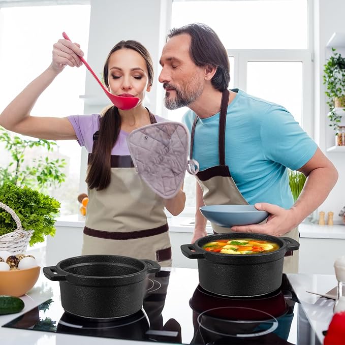 4 Pcs Mini Dutch Oven, 500F Small Round Iron Cocotte Black Dutch Oven Pot with Lid and Dual Handles Cast Iron Pot for Stovetop Use Marinate Cook Bake Refrigerate, Individual Servings(17 oz)