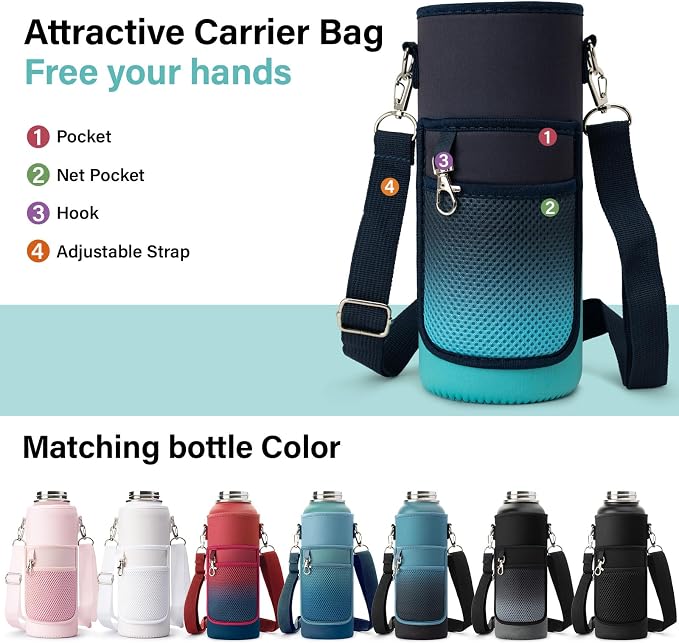DYSANKY Insulated Water Bottle | Thickened Stainless Steel Vacuum Metal | Portable Sports Water Jug for Gym and Hiking with Straw, Carrier Bag, Handle Strap | BPA-Free 40 oz