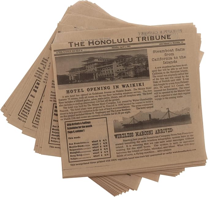 G.E.T. 4-T6000 Appetizer/Serving Basket Tissue Liner Paper, 7" x 7", Honolulu Newsprint (Case of 2000)