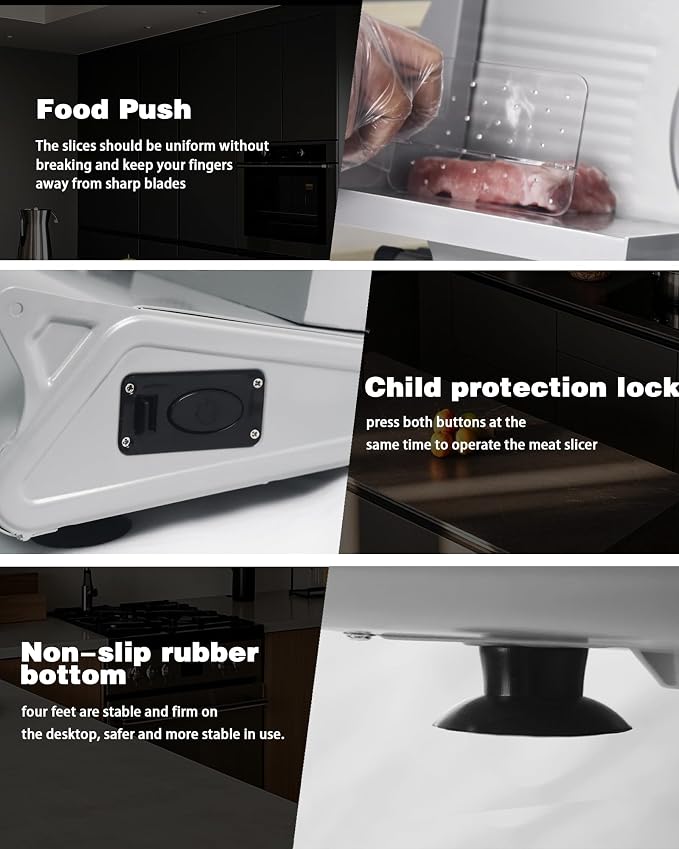 Pterying Meat Slicer Machine for Home - 200W Electric Food Slicer with 2 Removable 7.5" Stainless Steel Blades and Tray, Adjustable and Child Lock Protection, Slicer Machine for Meat Bread