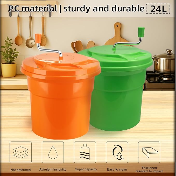 5 Gallon Salad Spinner,Large Capacity Vegetable Friuts Salad Dryer,Commercial Manual Salad Mixer for Restaurants Kitchen & Catering,Green & Orange. (Orange, 5 Gallon)