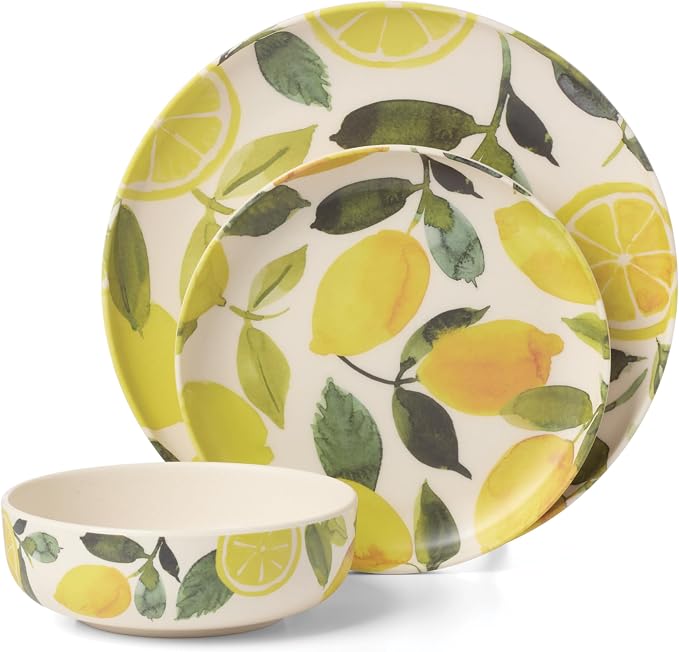 Oneida 24 Seven Melamine Collection, Dishwasher Safe Melamine Dinnerware and Drinkware, Lemon Pattern, Dinnerware Set, 12-Piece