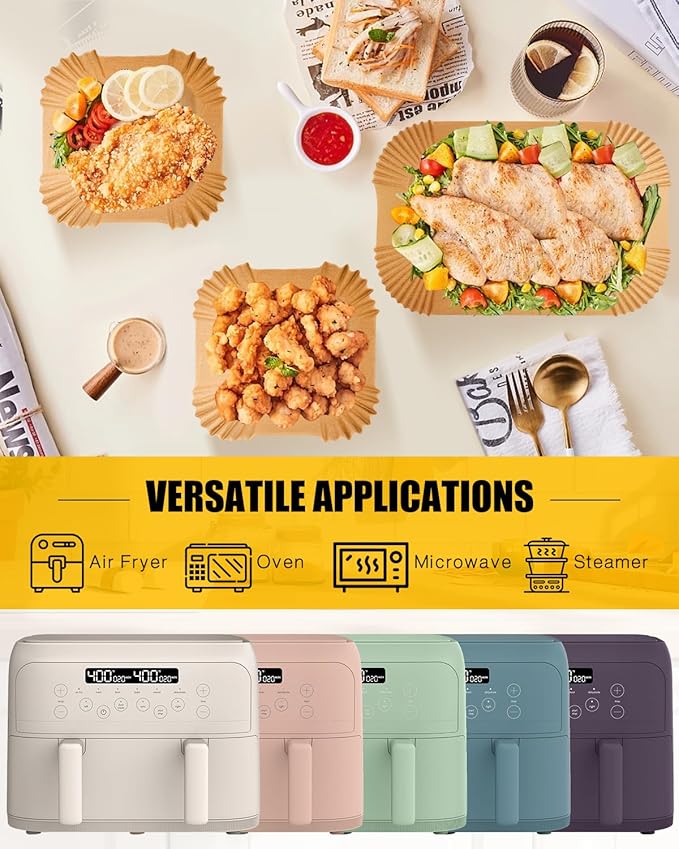 200PCs Air Fryer Paper Liners for Bella 4 QT TriZone Airfryer,100PCs Large for Single Zone, 100PCs Small for Dual Basket, Nonstick Disposable Parchment Paper Baking Inserts Accessories, Free of Bleach