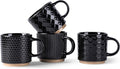 GBhome 6OZ Stackable Coffee Mugs, Ceramic Coffee Mugs with Texture Patterns for Man,Woman,Dad,Mom, Modern Coffee Cups Set of 4 for Espresso/Cappuccino/Cocoa. Dishwasher&Microwave Safe, Black