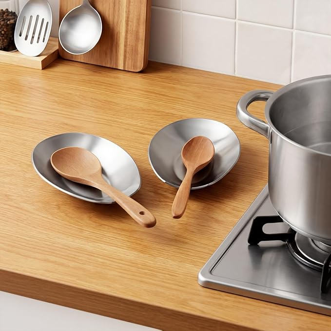 LemonRoad 6 Pcs Large Stainless Steel Spoon Rest, Spatula Ladle Holder, Spoon Rest for Counter Stove Top Coffee Station, Stainless Steel Utensil, Kitchen Accessories Dishwasher Safe