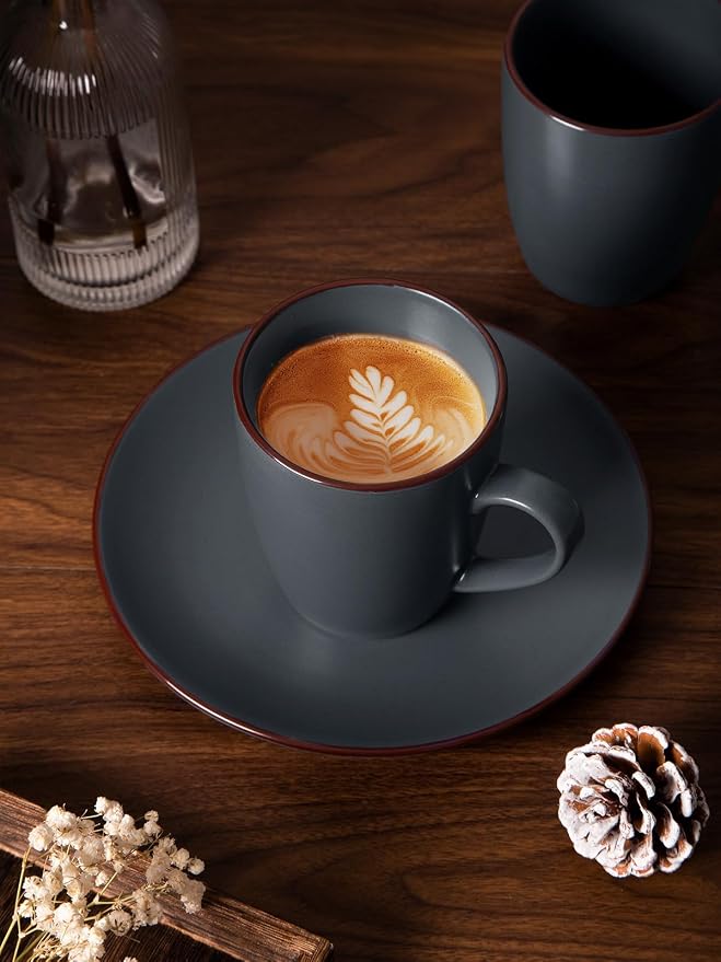 famiware Venus Coffee Mugs for 8, 13 oz Mug Set, Dringking Cup with Handle for Coffee, Tea, Cocoa, Milk, Charcoal