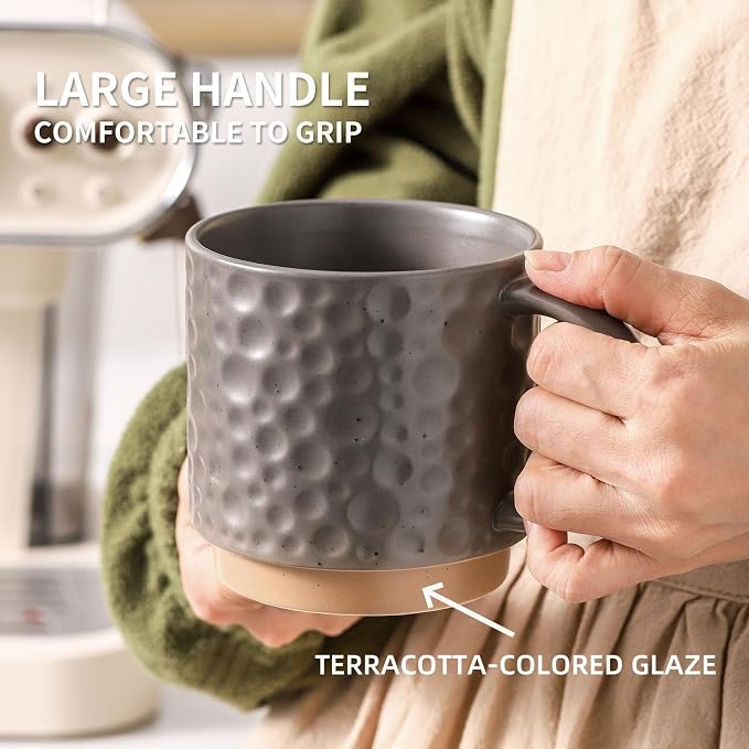 Nihow 16 Oz Ceramic Coffee Mug Set of 4 with Stackable Stand,4 color | Stackable, Stainless Stand Included, Cappuccino & Tea, Hot/Cold Drinks, Dishwasher & Microwave Safe