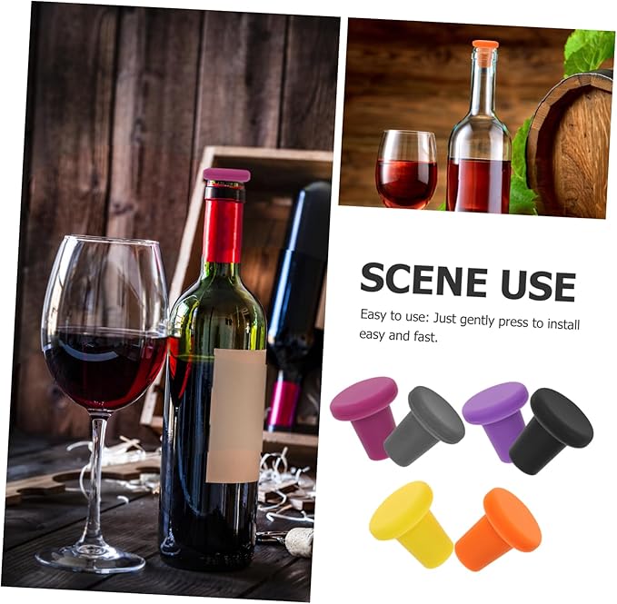 ULTECHNOVO 6pcs Silicone Wine Stoppers Reusable Leakproof Seal for Wine Beer and Beverage Bottles Vibrant Colors for Easy Identification and Decor Food-grade Silicone