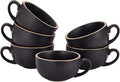 Coffeezone Set of 6 Cups Vintage Design 12 oz Professional Barista Ceramic Latte Art Cappuccino Cups Set (Rough Black * 6)