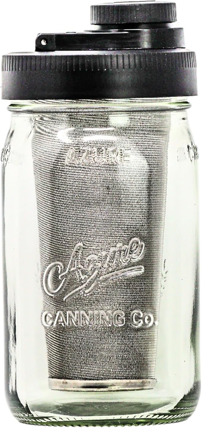 Brewing America Mason Jar Cold Brew Coffee Maker Infuser: Made in USA Wide Mouth Mason Jar with Screw Top Pour Lid, Stainless Steel Filter for Delicious Coffee, Tea, Alcohol - 1 Quart 32 oz Black Lid