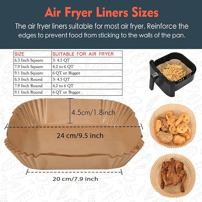 [3-Size] Air Fryer Disposable Paper Liner Rectangle Compatible with Ninja foodi Dual Air Fryers Toaster Oven, Non-stick Parchment Paper Baking Accessories