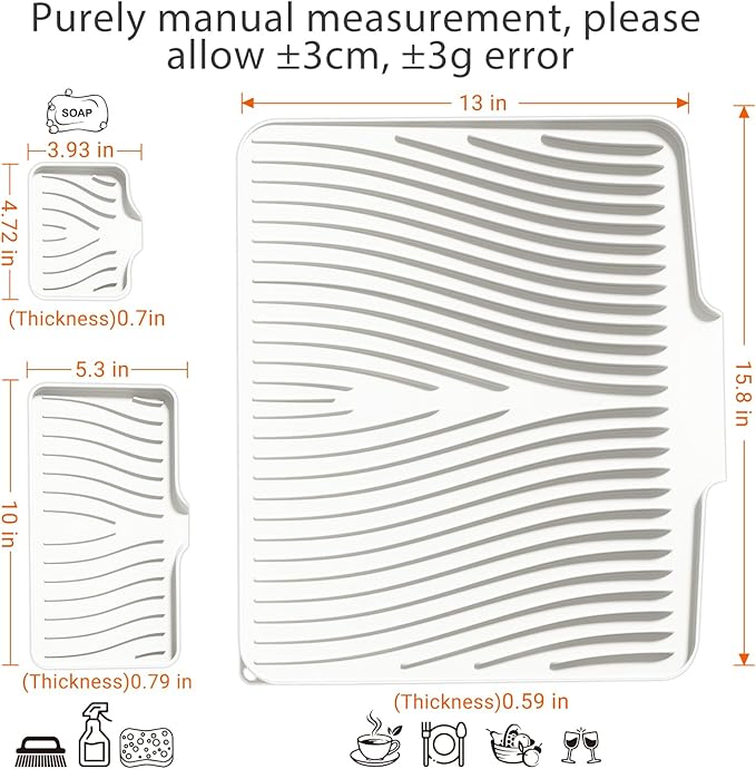 Silicone Dish Drying Mat for Kitchen Counter, Dish Drying Pad, Non-Slip Drain Pad with Built-in Drain, Heat Resistant Stone Drying Mat
