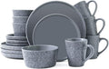 Bestone 16 Piece Round Kitchen Dinnerware Sets,Plates and Bowls sets,Dishes, Dinner Plates, Cereal Bowls Set，Bowls, Mugs, Dish Set，Plates and Bowls,Service for 4, Stoneware Dinnerware,grey matte