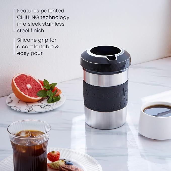 The Original but NEW Stainless-Steel HyperChiller HC2SS Patented Iced Coffee/Beverage Cooler Ready in One Minute, Reusable for Iced Tea, Wine, Spirits, Alcohol, Juice, 12.5 oz, Stainless Steel