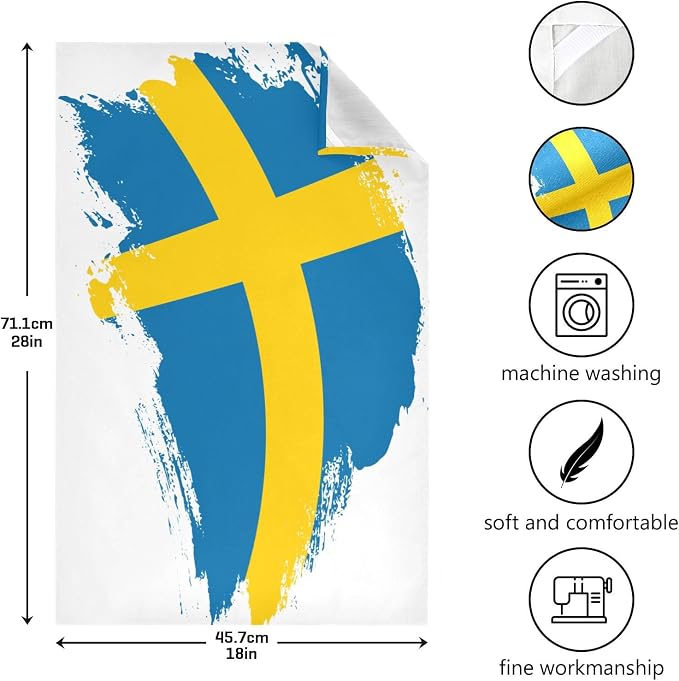 Swedish Flag Brush Stroke Kitchen Towels Set with Hanging Loop, Kitchen Hand Towels, Tea Towels, Premium Dish Towels for Kitchen, Quick Drying Kitchen Towel Set 18”x 28”