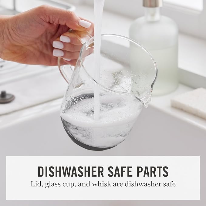 Martha Stewart Milk Frother and Steamer, 10oz/300ml Glass Cup, 4 Presets (Cold Foam, Light, Dense & Hot Chocolate), Ready in 90 Seconds, Cordless Pouring, One-Touch for Hot and Cold Milk, Caviar Gray