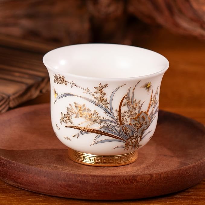 KAMMAK Ceramic Tea Cups Small, Cute Vintage Coffee Cup Set of 2, Porcelain Teacups Espresso Mug, 3.9oz Hand Painted Chinese Afternoon Tea Party Mugs, Birthday Gift for Women Men, Reversible