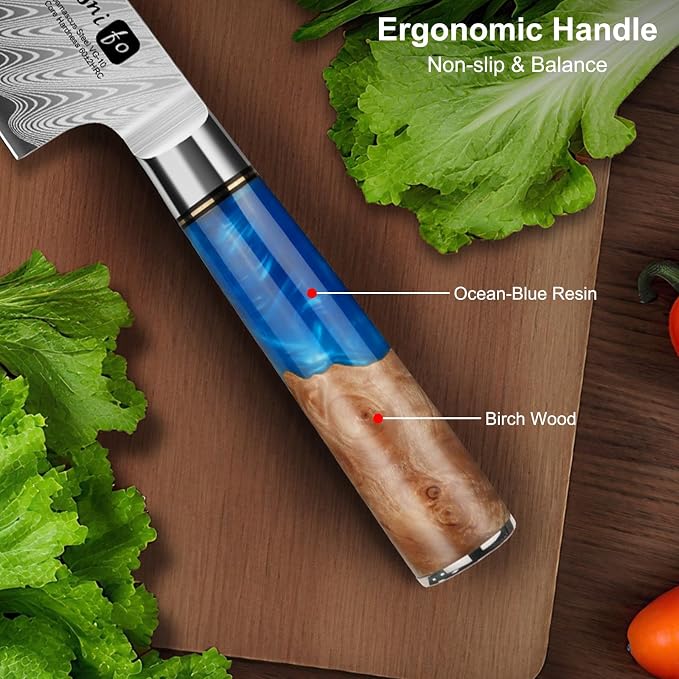 Kitchen Knife Set of 3,Damascus VG10 Steel,Ocean Blue Handle Series