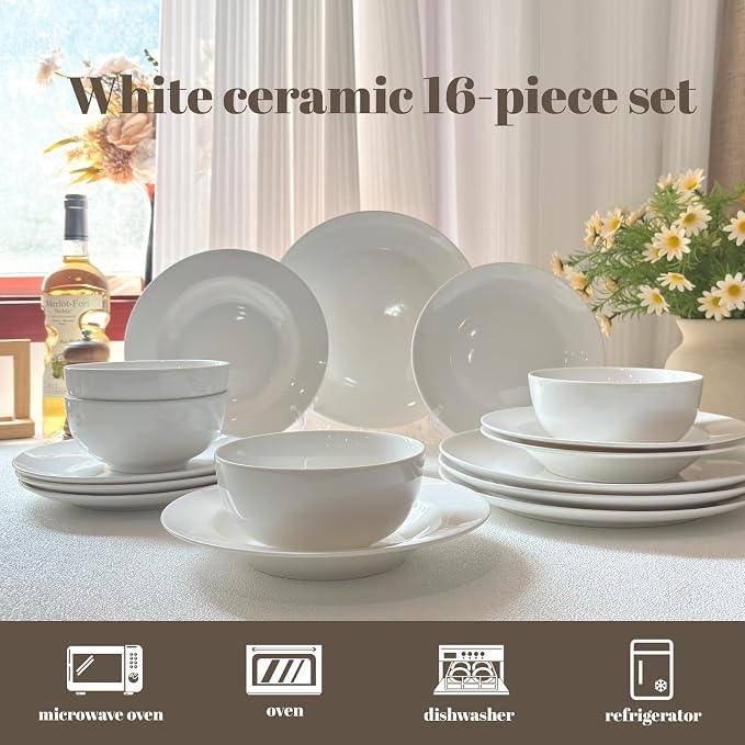 Anveena 16 Piece Dinnerware Set for 4, Plates and Bowls Set.For Family Dinner& Kitchen Use, Microwave & Dishwasher Safe