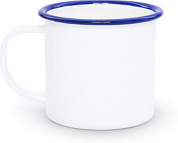 Crow Canyon Home Enamelware Mug, 12 ounce, Vintage White/Blue (Single)