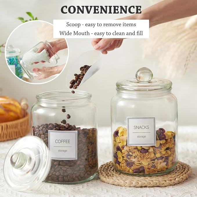 FyndraX Half Gallon Large Glass Jars with Lids, Airtight Storage Clear Containers for Kitchen, Laundry Room and Pantry Food Organization, Set of 4