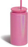 Glass Cups with Lids and Straws, 16oz Stainless Steels Cups, Beer Cups, Iced Coffee Cup, Smoothie Cup, Sublimation Tumbler, Fuchsia (Shiny Polished Finish, Sublimatable)